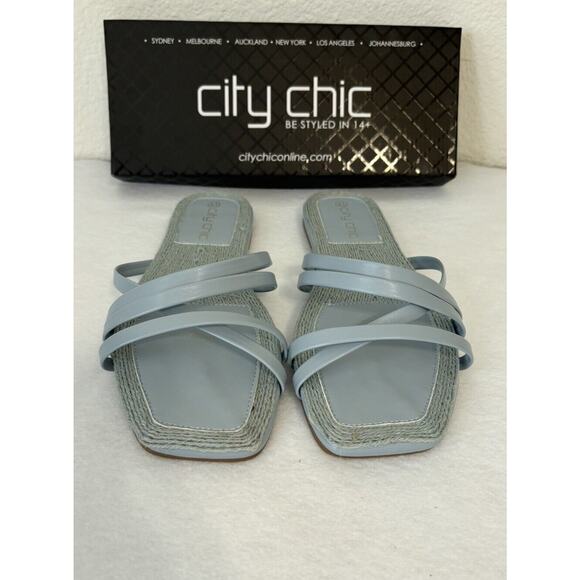 City Chic Sandals Women's 10 Light Blue Delia Slides Strappy Summer New in Box - Picture 3 of 7